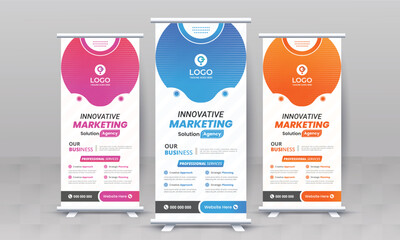 Marketing agency business roll up banner design retractable corporate x standee singage pull up banner vector template or modern business rack card and di flyer template