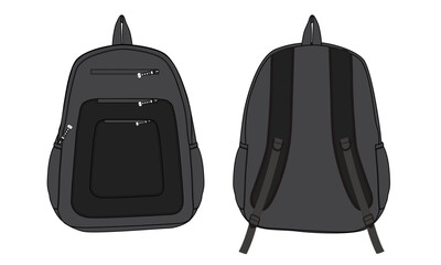 Backpack Technical drawing fashion flat sketch vector illustration template front and back views isolated on white background