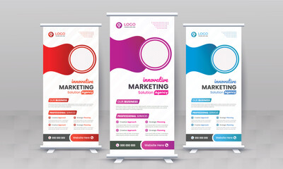 Marketing agency business roll up banner design retractable corporate x standee singage pull up banner vector template or modern business rack card and di flyer template
