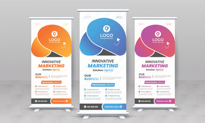 Marketing agency business roll up banner design retractable corporate x standee singage pull up banner vector template or modern business rack card and di flyer template