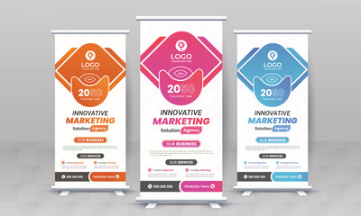 Marketing agency business roll up banner design retractable corporate x standee singage pull up banner vector template or modern business rack card and di flyer template