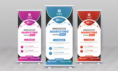 Marketing agency business roll up banner design retractable corporate x standee singage pull up banner vector template or modern business rack card and di flyer template