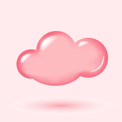 3D pink Cloud Set Isolated on Blue Background. Collection of Cartoon Fluffy Cloud Icon. Render Bubble Cute Circle Shaped Smoke or Cumulus Fog Symbol. Vector Illustration