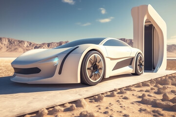 Fototapeta na wymiar refueling drive transport transportation auto automotive futuristic electric car desert. Generative AI. Generative AI