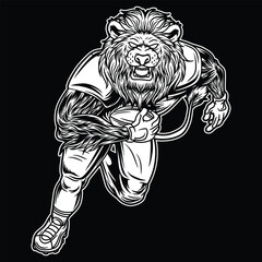 Lion Mascot American Football Black and White Illustration