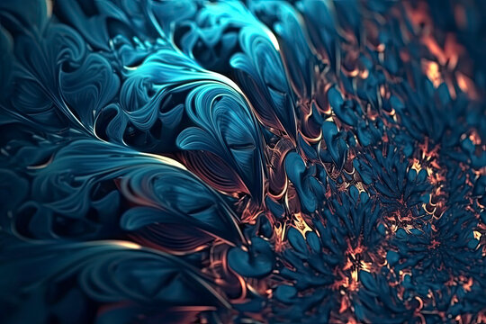 3d render, abstract fractal background, microbiological shapes, macro nature, organic pattern