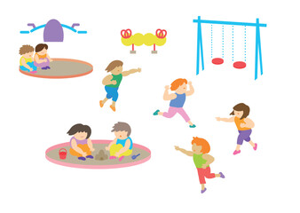 ベクターイラスト素材：child playing in the park：公園で遊ぶ子供たち