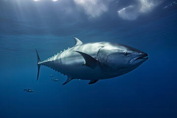 Obraz premium Atlantic bluefin tuna swimming underwater