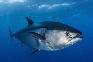 Fototapeta premium Atlantic bluefin tuna swimming underwater
