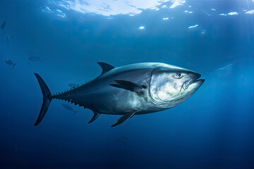 Obraz premium Atlantic bluefin tuna swimming underwater