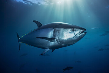 Fototapeta premium Atlantic bluefin tuna swimming underwater