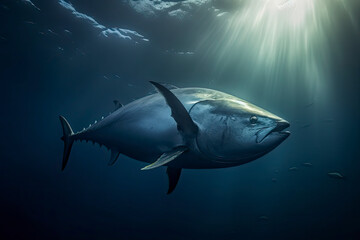 Fototapeta premium Atlantic bluefin tuna swimming underwater