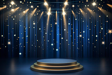 Blue and gold lights stage with stars