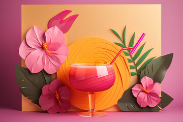 Greeting card mock up on a vibrant orange and pink colors