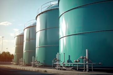 Obraz premium Close-up View Of Hydrogen Storage Tanks In Renewable Energy With Blurred Background