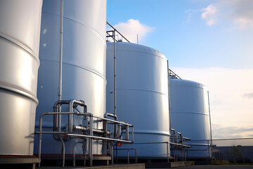 Fototapeta premium Close-up View Of Hydrogen Storage Tanks In Renewable Energy With Blurred Background