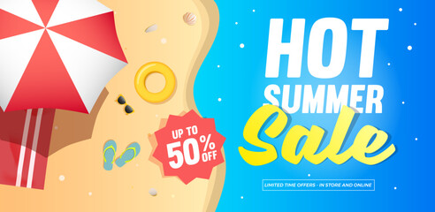 Hot Summer Sale Horizontal Banner Vector Illustration