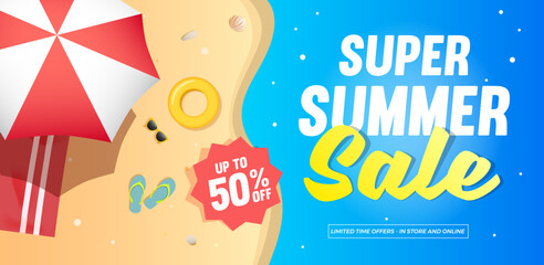 Super Summer Sale Horizontal Banner Vector Illustration
