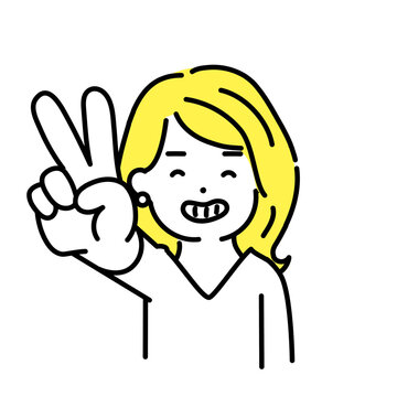 recommend clip art: かわいい人物のイラストシリーズ。女性のオフィスワーカー。ピースサイン。　