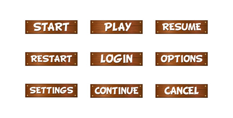 Wooden Buttons for Game UI Vector Illustration Set