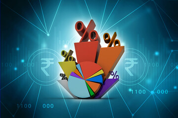 3d rendering Stock market online business concept. business Graph with percentage 