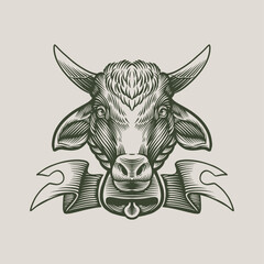 Cows head. Hand drawn sketch in a graphic style. Vintage vector engraving illustration for poster, web. Isolated on white background