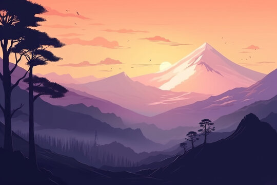 anime style mountain scenery background