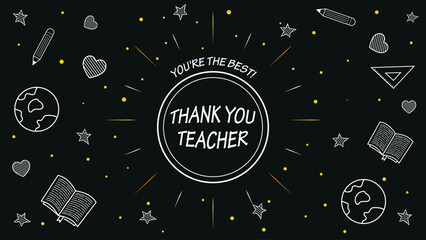 Happy teachers' day. Background with chalk doodle concept on blackboard, reflecting creativity and dedication of teachers in building the future of young generation through education.
