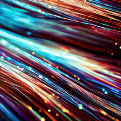 Colorful electric led optical fiber cables, technology background, business trends, generative ai