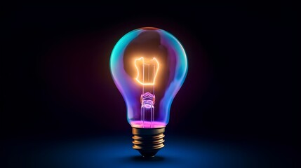Glowing bulb on a dark background, radiating vivid colors. Creative brainstorming, innovation, and bright ideas. Artistic, abstract visual metaphor showcases inventive solutions. Generative AI