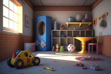 Toy-Filled Interior of a House. Generative AI