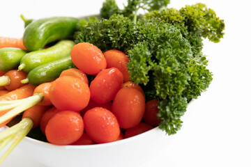 Healthy Lifestyle, Organic Vegetable in an Enamel Vegetable Basket Household Fruit Tray Drain