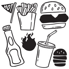 Hand drawn burger vector doodle. Hamburger sketch illustration for print, web and infographics.