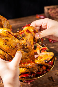 beggar's chicken(jiaohuaji),Chicken marinated with dried chilli and Sichuan pepper, Asian food, China
