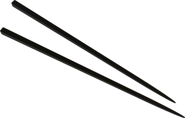 3D Render Pair of Black Wooden Chopsticks