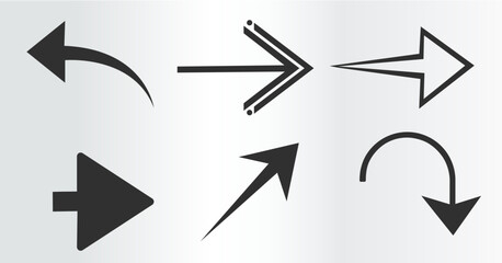 set of arrows, curved arrow, right arrow, up arrow, left arrow vector