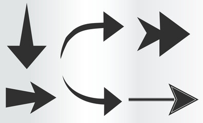 set of arrows, right arrow, curved arrow, down arrow 