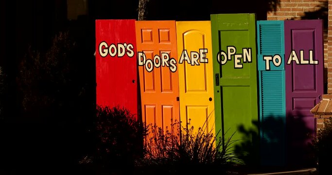 Painted doors represent God's love for all people.