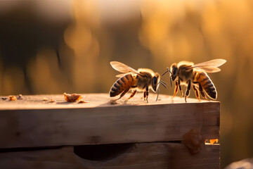 Two bees on hives, they fly beautifully