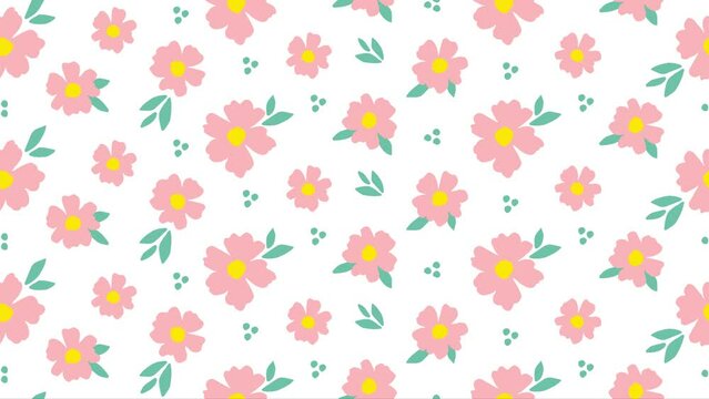 Simple animation. Moving floral background. Pink flowers on a white background. Spring summer design.