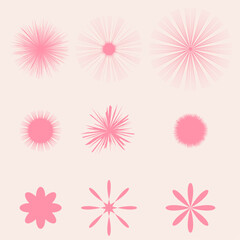 set of flowers circle line flower