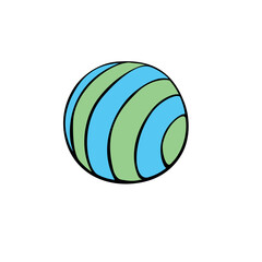 Vector outline abstract striped circle, round, Planet, ball. Simple color design element, clip art, icon in doodle flat style.