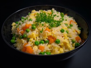 Fototapeta na wymiar fried rice with diced carrots, peas, and scrambled eggs
