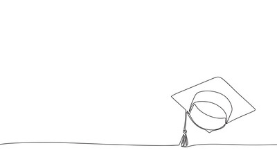 Graduation cap one line continuous illustration. Line art graduation education vector.