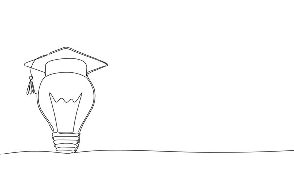 recommend clip art: Graduation cap on lamp bulb one line continuous illustration. Line art graduation education idea concept vector.
