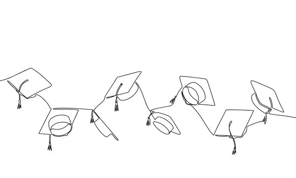 recommend clip art: Throwing graduation caps one line continuous illustration. Line art graduation education vector banner.