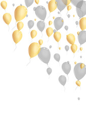 Gray Toy Background White Vector. Surprise Anniversary Card. Gold Happy Ballon. Baloon Holiday Border.