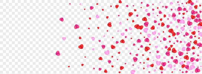 Red Heart Background Transparent Vector. Design Pattern Confetti. Violet Element Texture. Pink Confetti Banner Illustration. Tender Honeymoon Frame.