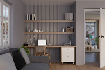 Modern contemporary apartment living room with workspace interior design