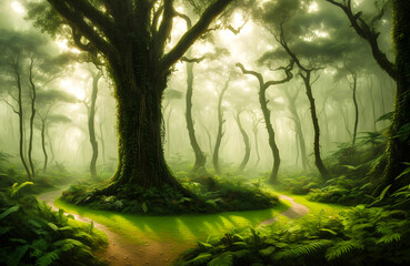 Magical fantasy forest. Generative AI	